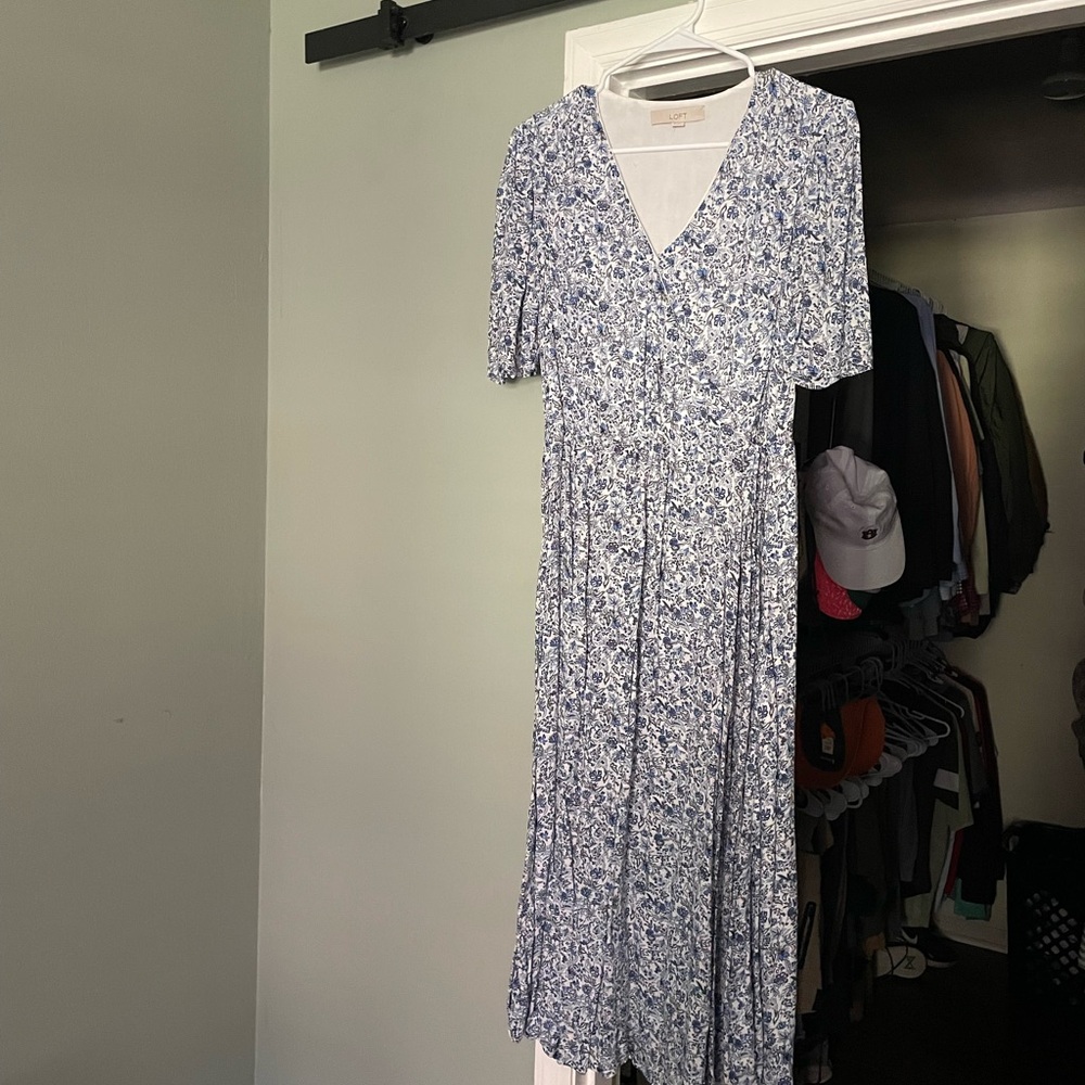 LOFT Blue Floral Midi Dress